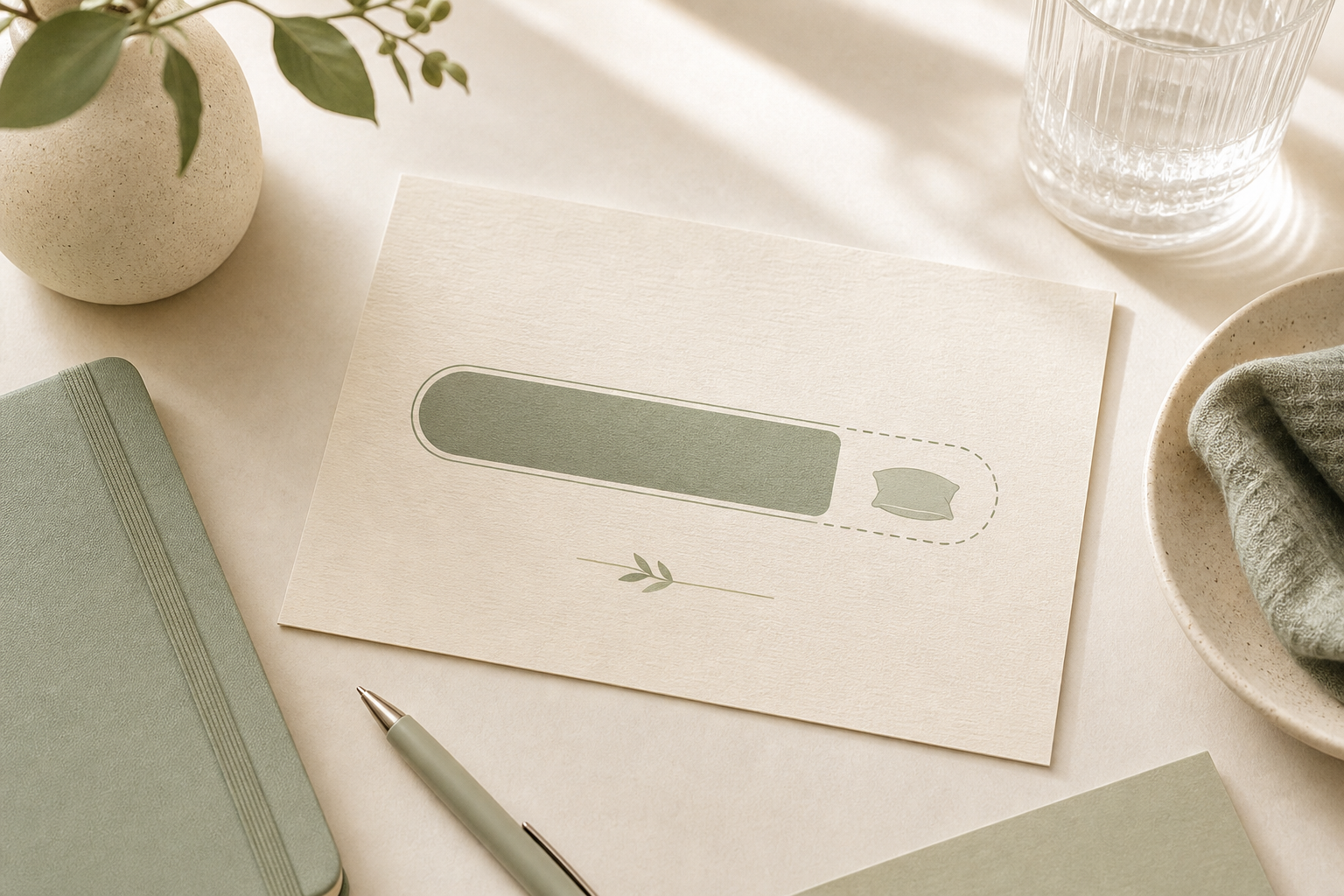 A calm desk with an abstract buffer or reserve visual, suggesting remaining financial margin without readable numbers.
